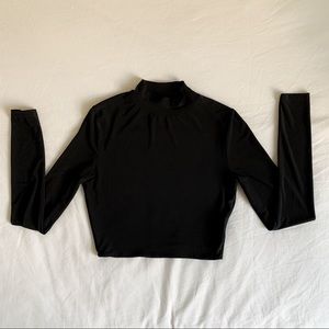 Rio Black Slinky High Neck Long Sleeve Crop Top